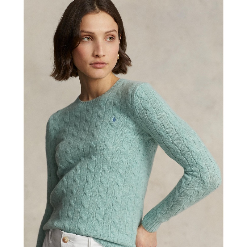 Polo Ralph Lauren – Julianna Cable Knit Crewneck Cashmere/Wool Sweater – April Green Melange