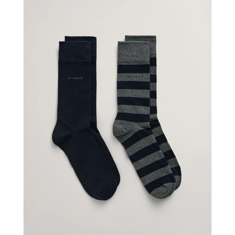 GANT – 2-Pack Socks – Barstripe and Solid – Charcoal Melange and Black