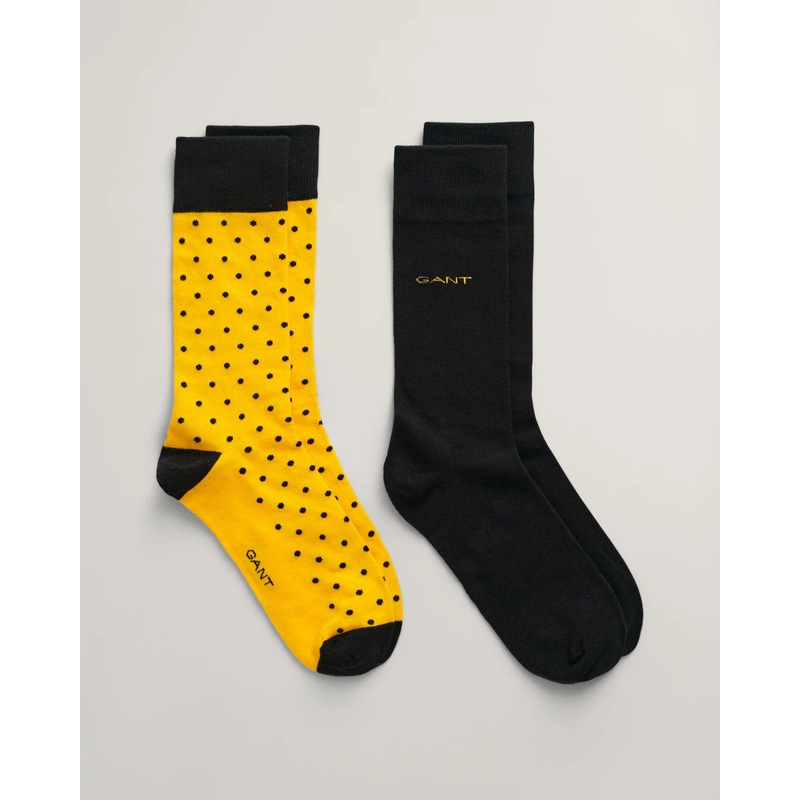 GANT – 2 Pack Socks – Dot and Solid – Medal Yellow and Black