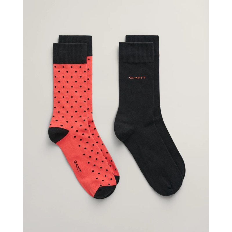 GANT – 2 Pack Socks – Dot and Solid – Sunset Pink and Black