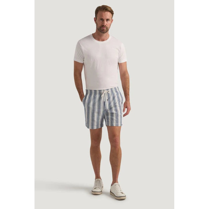M.J. Bale – Bilgola Linen Short – Striped – Denim Ecru
