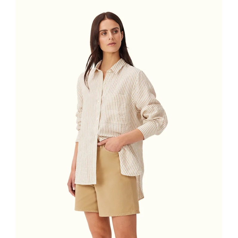 R.M.Williams – Crispin Linen Shirt – Stripe – Sepia Tint/White