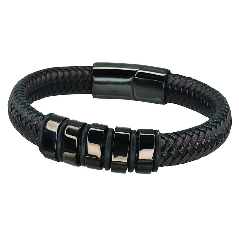 Avenel – Crusader Leather Wristband – Black