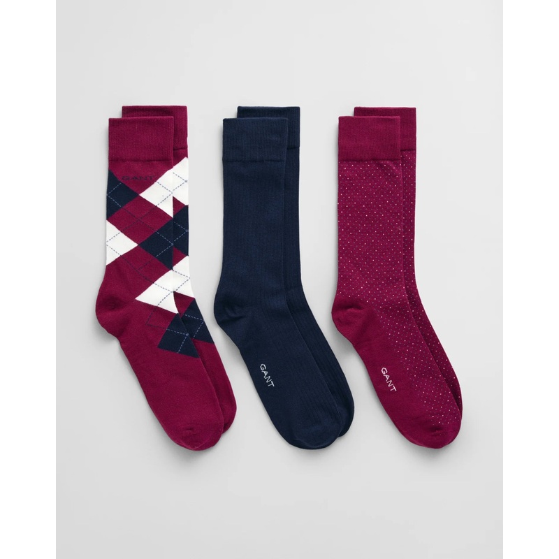 GANT – 3-Pack – Argyle Socks Gift Box – Rich Wine