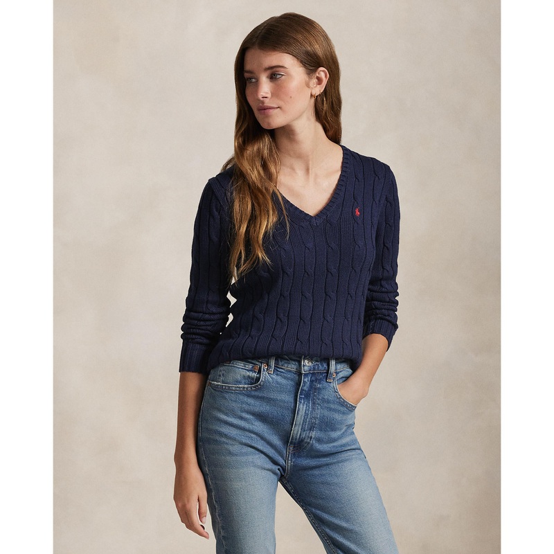 Polo Ralph Lauren – Cable-Knit Cotton V Neck Jumper – Hunter Navy