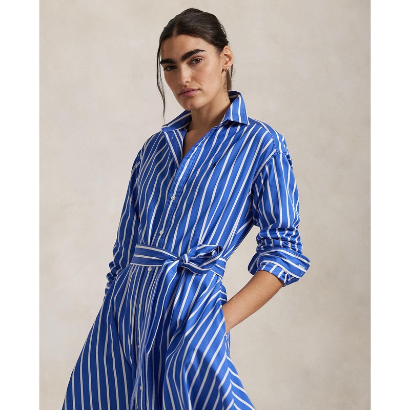 Polo Ralph Lauren – Belted Cotton Shirt Dress – Wide Stripe – Blue & White