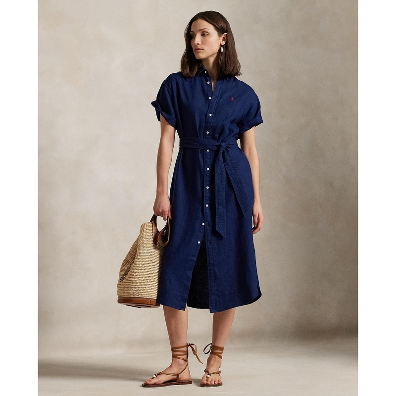 Polo Ralph Lauren – Belted Short-Sleeved Linen Shirt Dress – Newport Navy