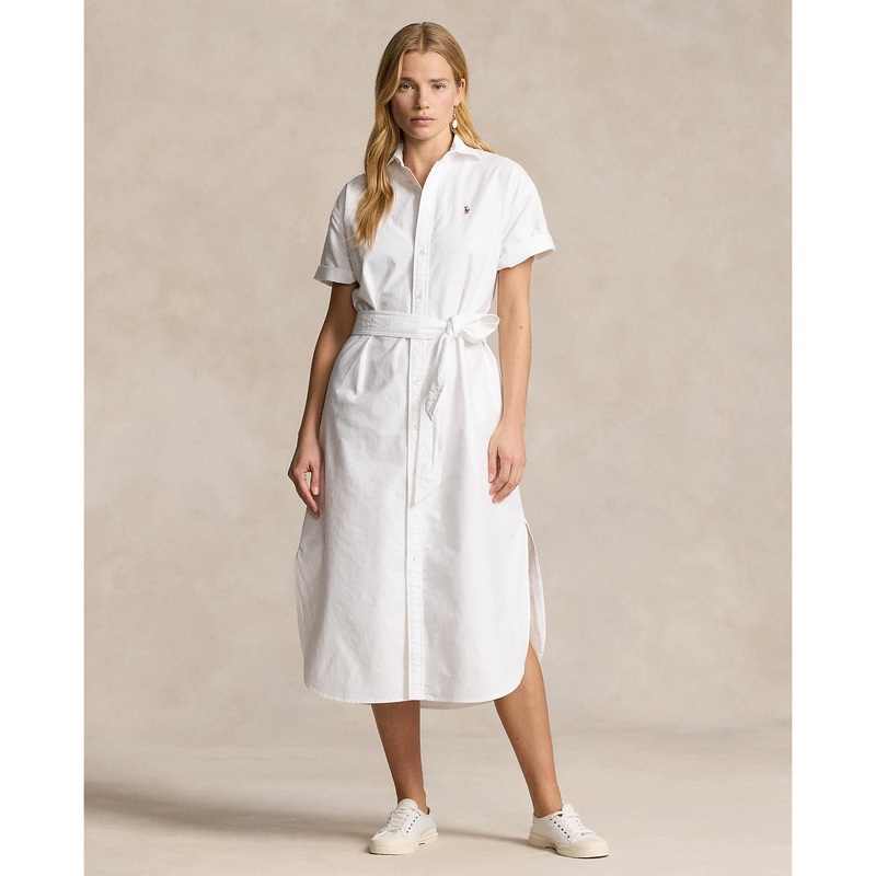 Polo Ralph Lauren – Belted Short-Sleeved Oxford Shirt Dress – White