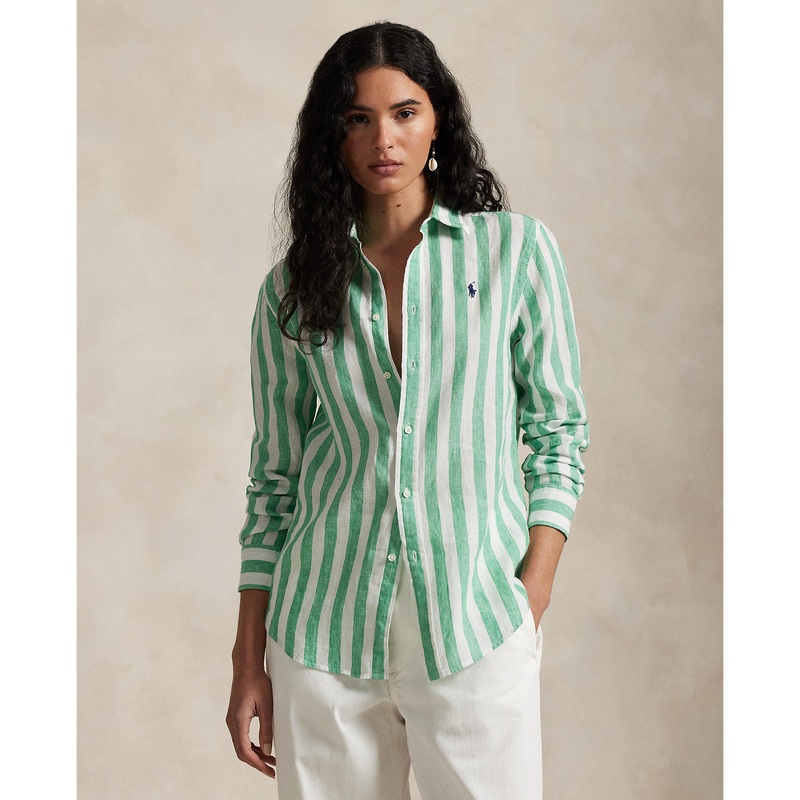 Polo Ralph Lauren – Classic Fit Linen Shirt – Stripe – Green & White