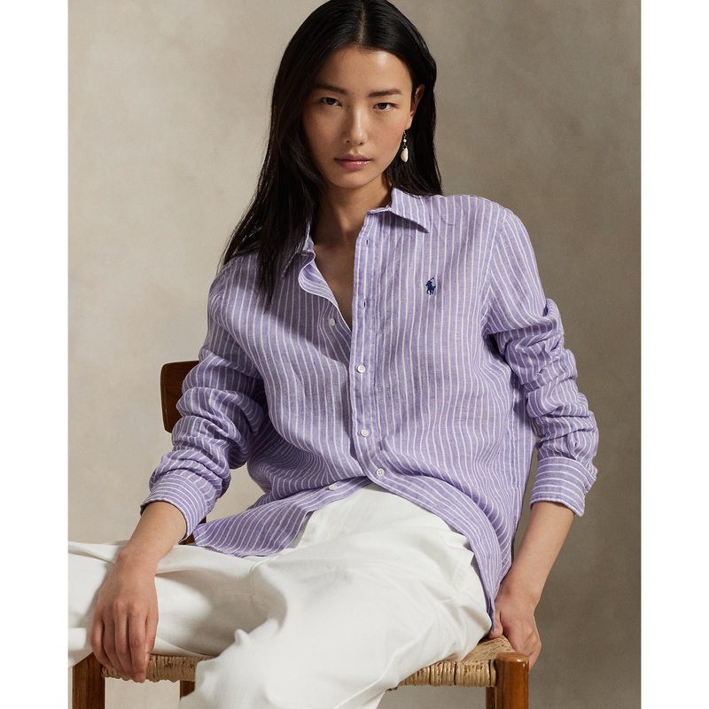 Polo Ralph Lauren – Classic Fit Linen Shirt – Stripe – Purple & White