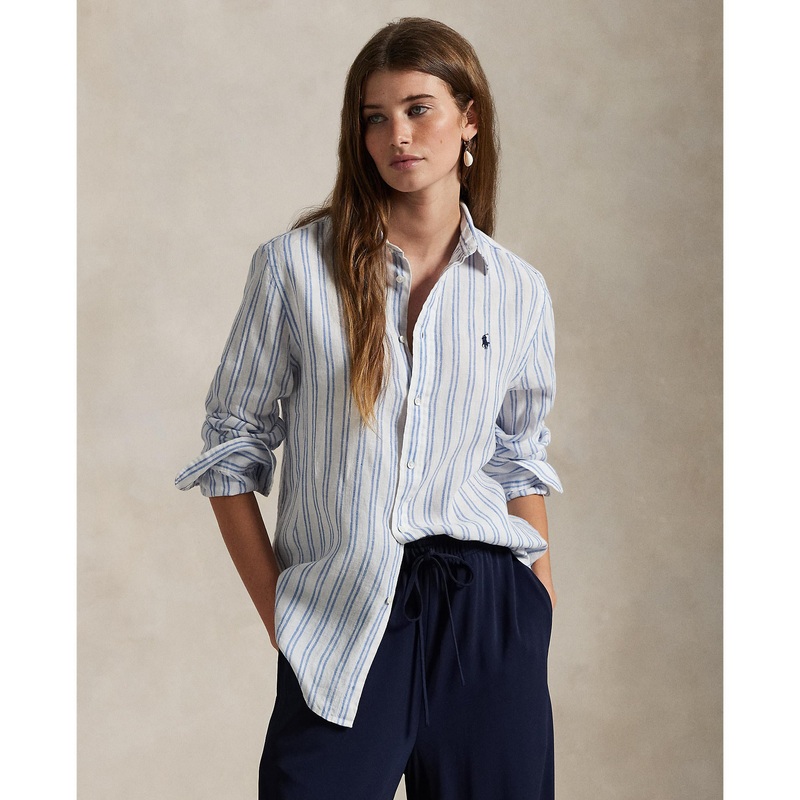 Polo Ralph Lauren – Classic Fit Linen Shirt – Stripe – White & Pond Blue