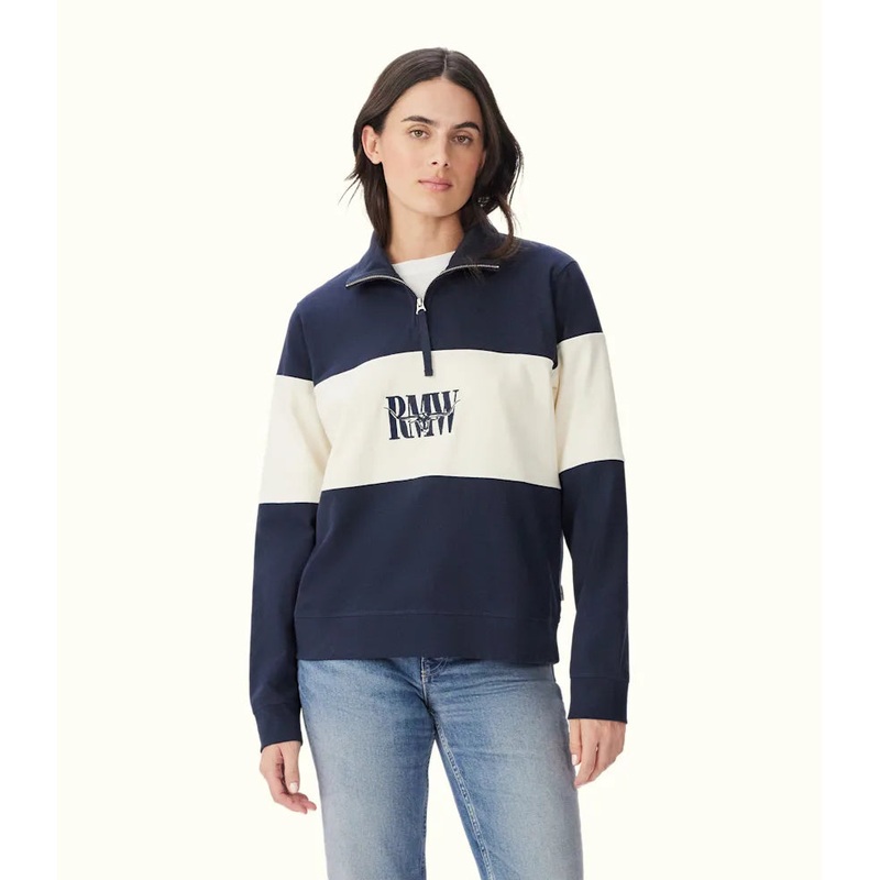 R.M.Williams – Trickett Panel Quarter Zip Sweatshirt – Navy & Ivory