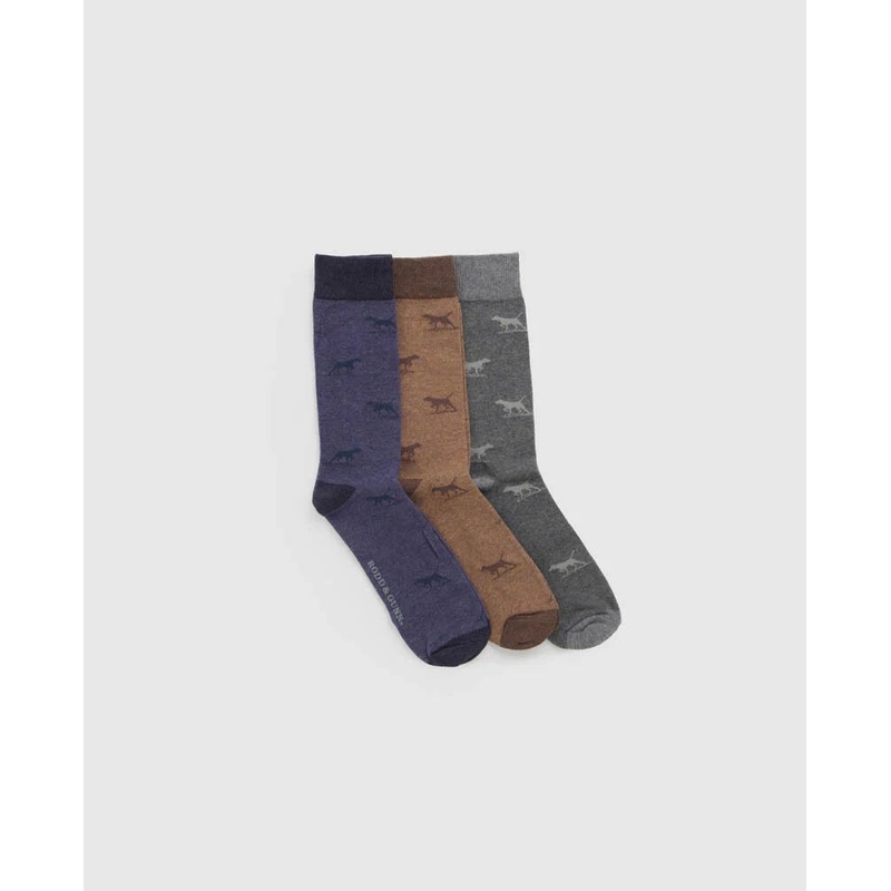 Rodd & Gunn – Dogs a Plenty – 3 Pack Socks – Multi – Washed Navy | Brown | Grey
