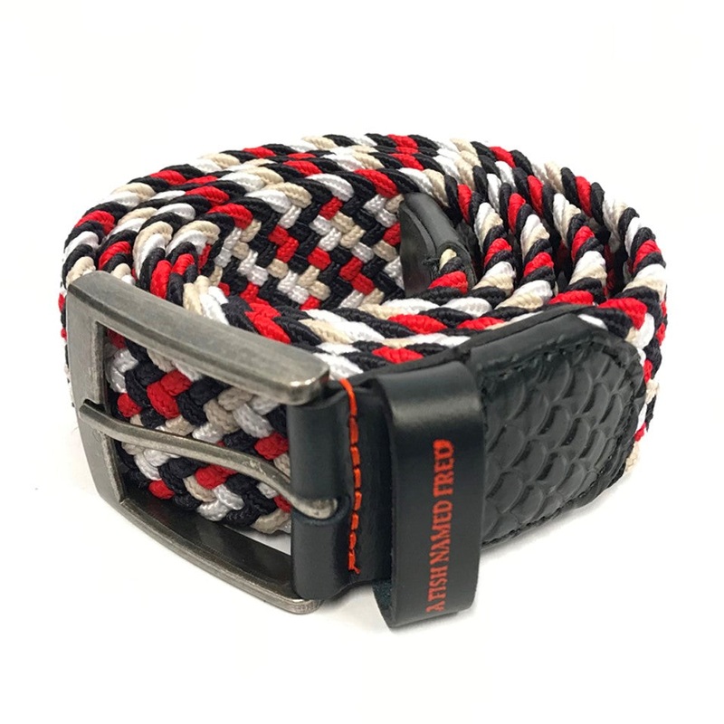 A Fish Named Fred – Braided Stretch Belt – Red, Navy, White & Grey