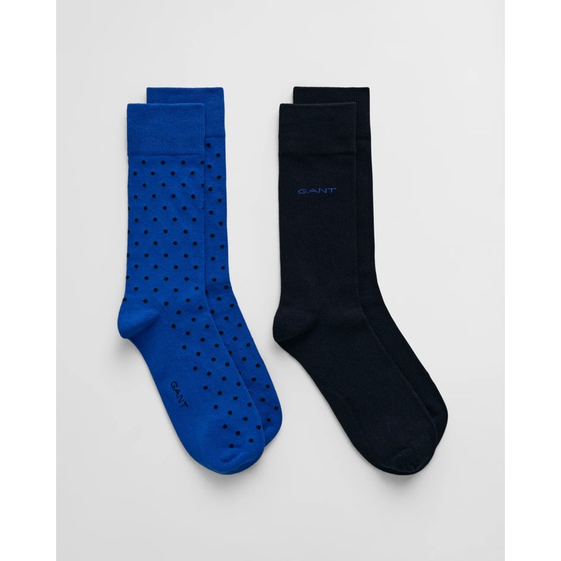 GANT – 2 Pack Dot & Solid Sock – Lapis Blue and Navy – Size 43-45
