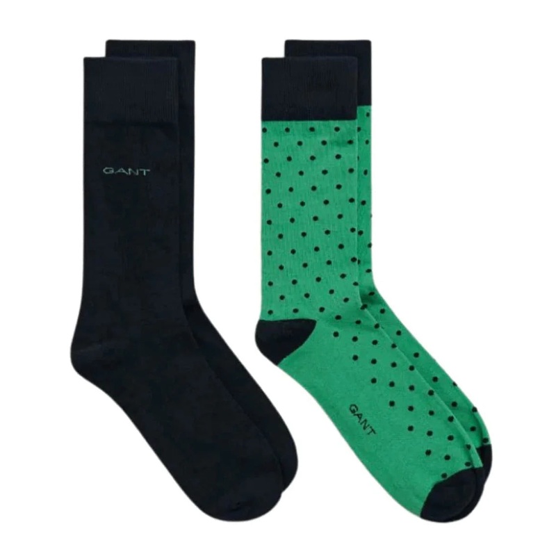 GANT – 2 Pack Dot & Solid Socks – Deep Green & Navy – Size 43-45