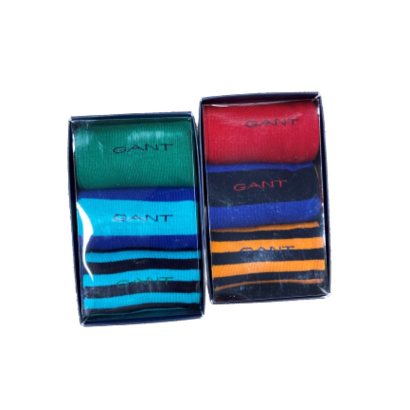GANT – 3 Pack Stripe Socks – Green/Blue and Red/Blue/Yellow