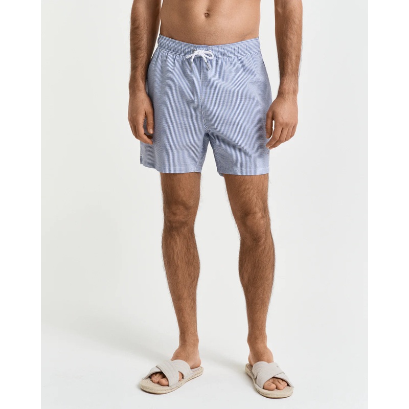 GANT – Seersucker Swim Shorts – Stripe – Rich Blue & White