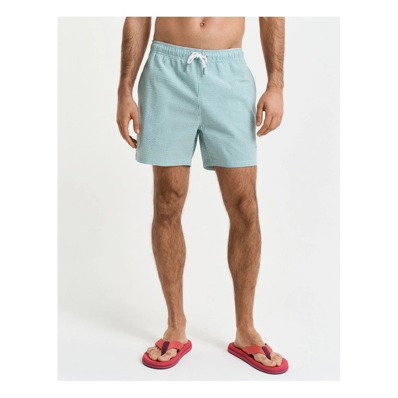 GANT – Seersucker Swim Shorts – Stripe – Vivid Green & White