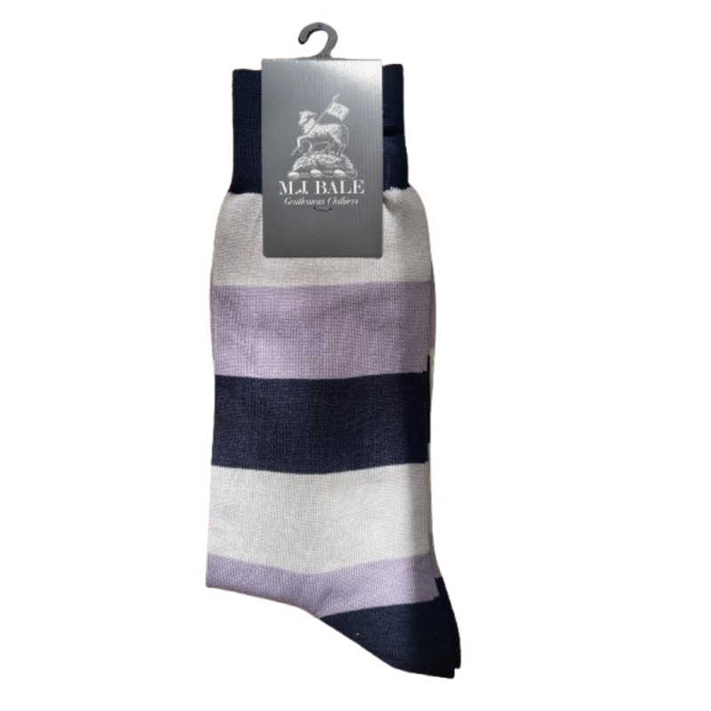 M.J. Bale – Filardi Sock – Stripe – Lilac Grey Navy – Medium