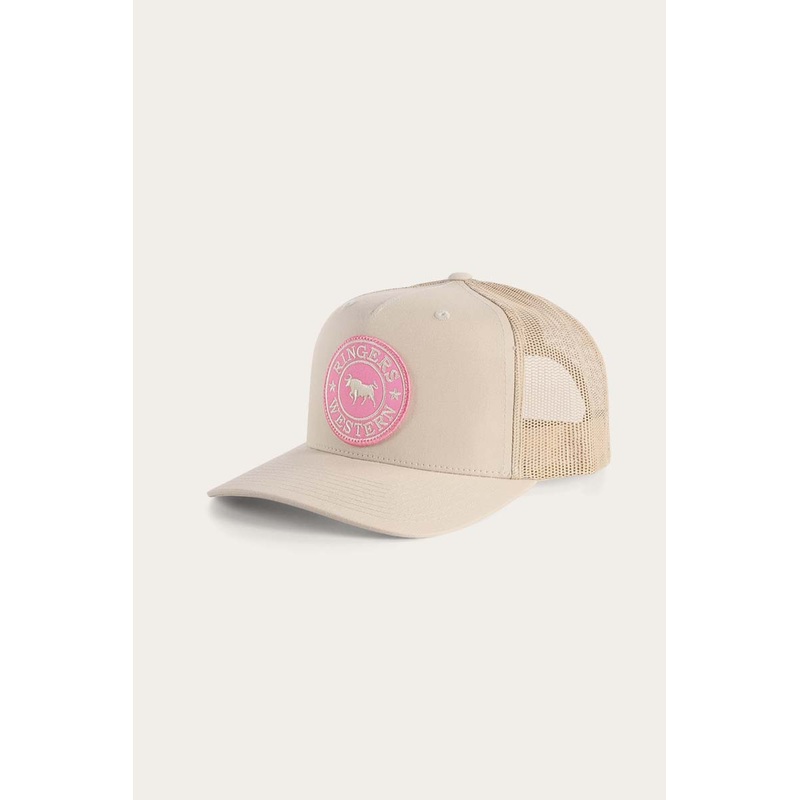 Ringers Western – Signature Bull Trucker Cap – Bone & Pink