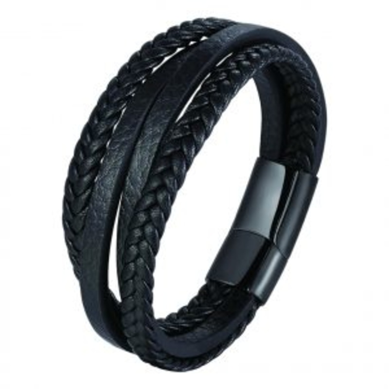 Avenel – Raider Leather Wristband – Black