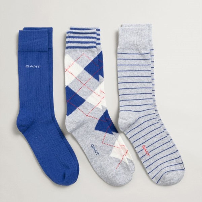 GANT – 3-Pack Argyle Socks – College Blue/Grey