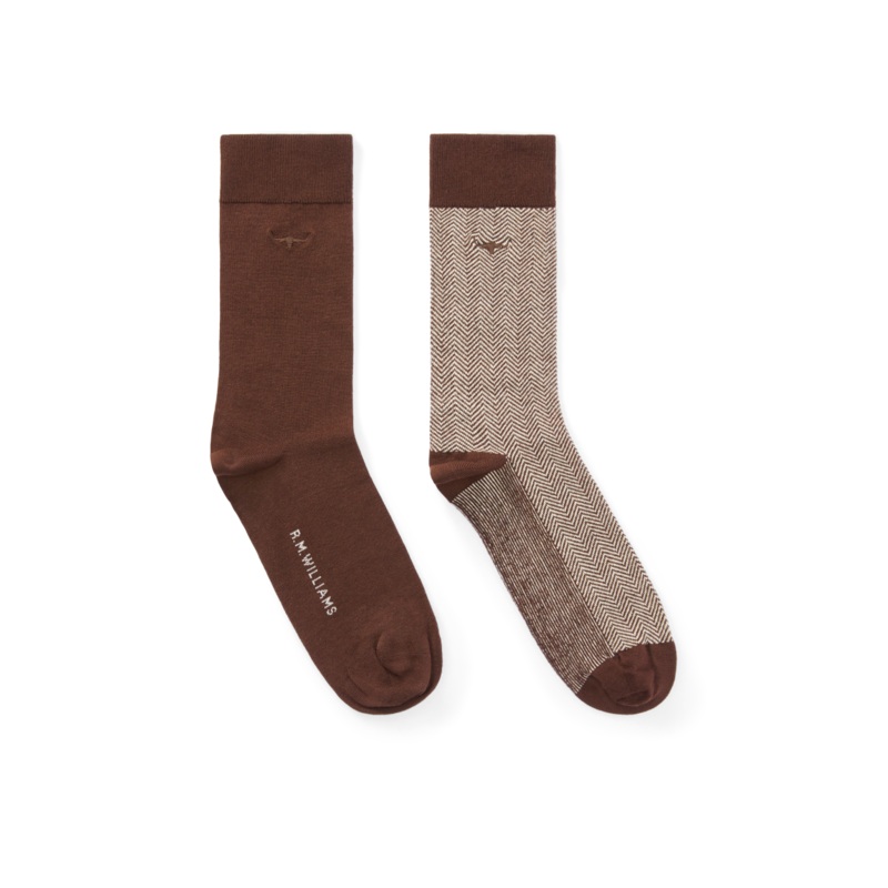 R.M.Williams – Nelson Herringbone Sock – 2 Pack – Hot Fudge